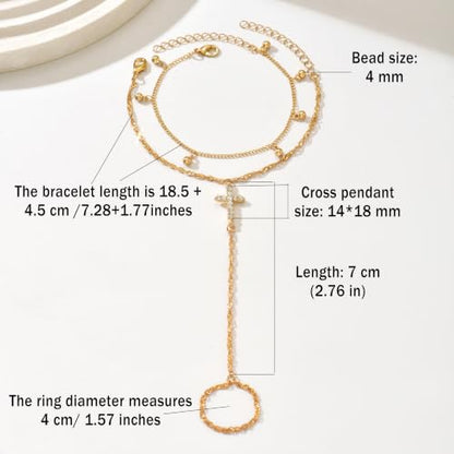 14K Gold Plated Paperclip Finger Chain Bracelet for Women | Adjustable Stackable Cubic Zirconia Hand Chain, Mother Daughter Birthday Wedding Jewelry Gifts - color: Gold-B