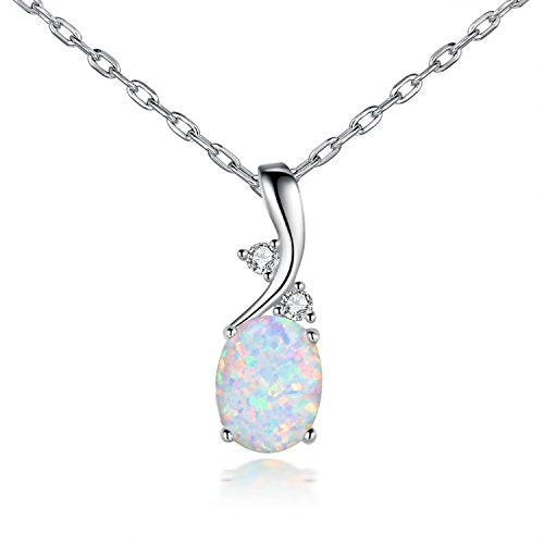 VOLUKA Created Opal/Amethyst/Mystic Topaz Pendant Necklace for Women,18K White/Rose Gold Plated Chain Wedding Engagement Jewelry Gift - color: C-Oval necklace-white gold plated