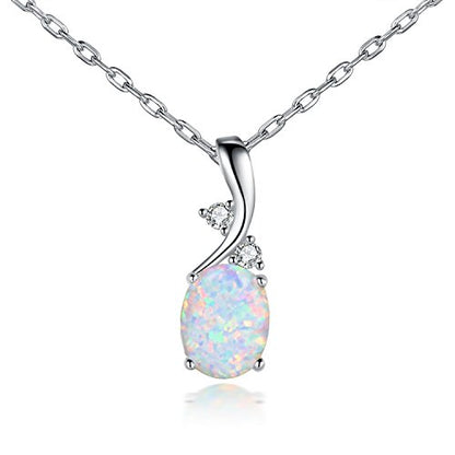 VOLUKA Created Opal/Amethyst/Mystic Topaz Pendant Necklace for Women,18K White/Rose Gold Plated Chain Wedding Engagement Jewelry Gift - color: C-Oval necklace-white gold plated