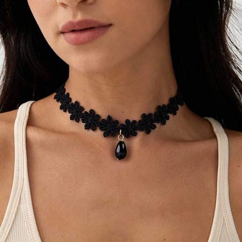 Black Necklaces for Women,Adjustable Layered Collar,Goth Jewelry - color: Flower