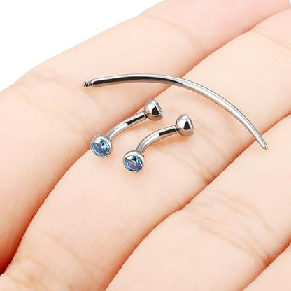F136 Titanium 16g 6/8/10mm Eyebrow/Rook/Snug/Vertical-Labret/VCH/Snake-Eyes/Anti-Tragus/Christina/Daith/Belly-Button/Bridge/Hood/Surface Curved Barbell Piercing Jewelry for Women Men - color: Ocean Blue, size: 6 mm (1/4 in)