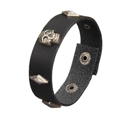 Jeilwiy Punk Leather Wristbands for Men Bracelets Handmade Wide Cuff Bangle Braided Jewelry Black Brown Adjustable - Punk Father's Gifts - color: Gothic Bracelet Black