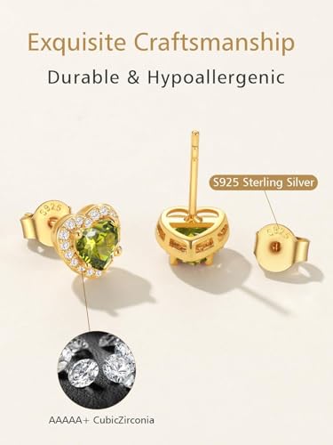 FindChic Birthstone Earrings for Women, Round/Heart/Square/Teardrop Earrings with 925 Sterling Silver Posts & Push Backs, Hypoallergenic Studs with Cubic Zirconia, 12 Months Jewelry with Gift Box - style: 10. October-Pink Tourmaline (Heart-Gold)