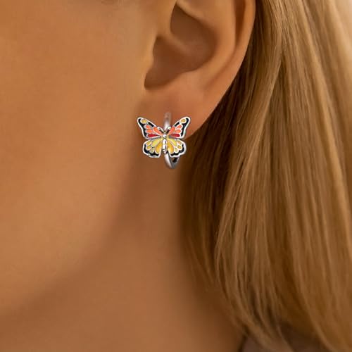 925 Sterling Silver Huggie Hoop Earrings for Women with 5A Cubic Zirconia Jewelry Birthday Gift - style: Butterfly