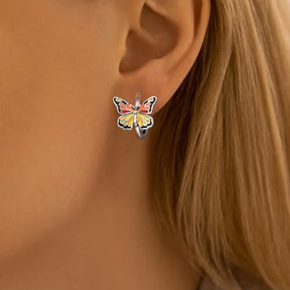 925 Sterling Silver Huggie Hoop Earrings for Women with 5A Cubic Zirconia Jewelry Birthday Gift - style: Butterfly