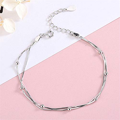 kelistom 925 Sterling Silver Bracelets for Women Teens, Love Heart Charm Chain Bracelet Bangle Fashion Jewelry Gifts - color: beaded chain