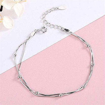 kelistom 925 Sterling Silver Bracelets for Women Teens, Love Heart Charm Chain Bracelet Bangle Fashion Jewelry Gifts - color: beaded chain