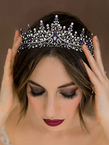 SWEETV Crystal Wedding Tiara for Women, Royal Queen Crown Headband, Rhinestone Princess Hair Accessories for Prom Birthday - color: 4.Blue + Black Gray