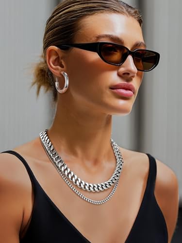 PROSTEEL Chunky Cuban Link Curb Chain Necklace for Women Men, Stainless Steel Choker Thick Trendy Statement Hip Hop Miami Cuban Chain Jewelry Gifts Unisex Size,5/12/14mm Widths,18"/20" - color: 14mm-Silver, size: 18inches