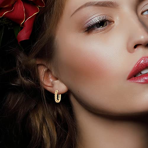 9 Pairs Gold Chunky Hoop Earrings Set for Women, 14K Gold Plated Twisted Huggie Hoop Earring Hypoallergenic, Lightweight Thick Open Hoops Earrings Jewelry Gifts. - color: C-9 Gold Hoop Earrings
