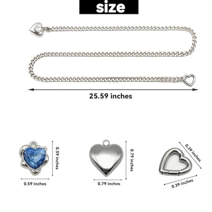 Heart Layer Pendant Necklace for Women, Adjustable Slip Chain with Colorful Gemstone & Heart Clasp - color: Blue