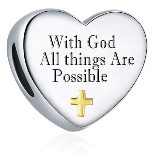 Cross Heart Charm for Pandora Bracelets Christian Bible Verse Charms Prayer Faith Religious Gifts for Women - style: With God All things are Possible Matthew 19:26