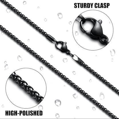 Fiusem Wheat Chains for Men and Women, Silver Tone/Black/14K Gold Plated | 2/2.5/3/4/5mm Stainless Steel Necklace Chain, Mens Necklace Jewelry Gift 16-28 Inch - size: 18 Inches, style: Black 2MM