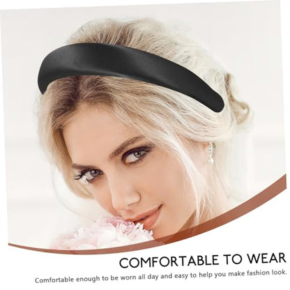 Beaupretty Padded Satin Headband for Women, Wide Plain Black Hairband with Sponge Padding, Lightweight Fashion Hair Accessory for Daily Wear and Casual Styling