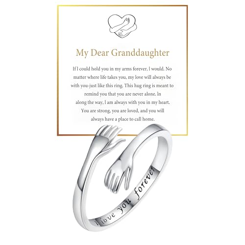 Granddaughter Daughter Hug Ring For Hope Rings, Stainless Steel Inspirational Jewelry Engraved Always With You Love You Forever Message Adjustable Non Tarnish Jewelry Birthday Gift Card - color: LYF(Dear)