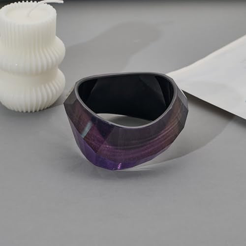 Chunky Acrylic Bangles Bracelets For Women Geometric Acrylic Resin Acetate Mottled Wide Bangle Bracelet Statement Colorful Bangles for Party - color: Punk Resin Bangle-Purple