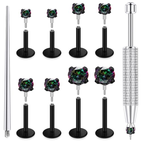 18/16g Flat Back Earrings Lip Rings Stud Jewelry Surgical Steel - color: Black, size: 16g
