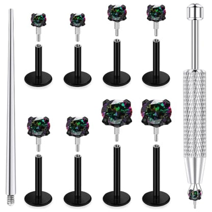 18/16g Flat Back Earrings Lip Rings Stud Jewelry Surgical Steel - color: Black, size: 16g