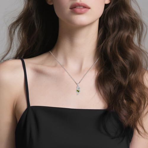 Dragon Necklace Sterling Silver Wyvern Pendant Jewelry with Teardrop Birthstone Gifs for Women - style: Dragon necklace-Peridot stone
