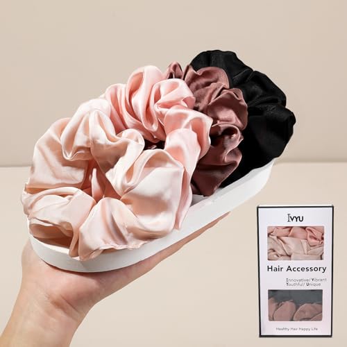 Hair Scrunchies for Women - Hair Ties No Damage Both for Thick Hair or Thin Hair Curl Hair No Crease Scrunchies Ponytail Holder No Hurt Your Hair - color: Black Brown Pink Light Pink