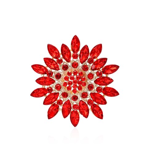 Rhinestone Sunflower Brooch Pin Red Pink Flower Brooch Stylish Crystal Brooch Elegant Clothing Hat Bag Accessories Jewerly for Women - color: red