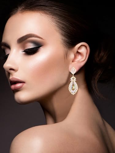 Clip On Crystal Dangle Non Pierced Earrings for Women 14K Gold Plated Jewelry - color: Apr-Diamond-14K Gold
