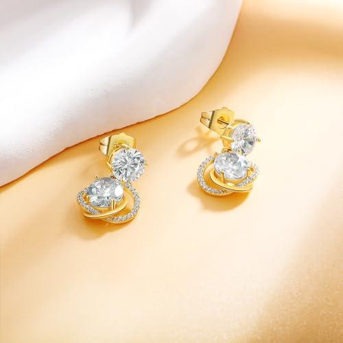 Gemsme Bridal Wedding Earrings for Brides Bridesmaides, 925 Sterling Silver Posts hypoallergenic Cubic Zirconia stud,Drop & Dangle Earrings for Women Jewelry Gifts - color: Gold - Round Drop Earrings