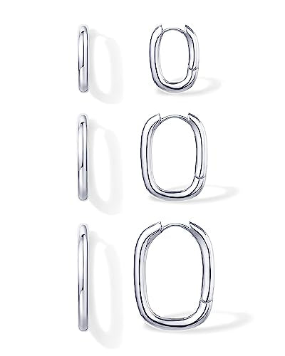 PAVOI 18K Gold Plated Small Hoop Earrings for Women, Earrings Piercing Pack | Hypoallergenic Earrings with 925 Sterling Silver Posts, Trendy Geometric Chunky Huggie Hoop Earrings - style: Rectangle