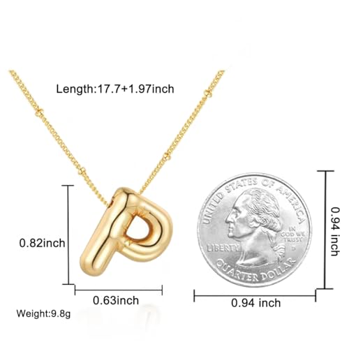 Bubble Letter Necklace for Women, 14k Gold Plated Initial Letter Pendant Necklace Personalized Jewelry A - Z 26 letters - style: Gold-P