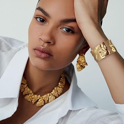 Gold Cuff Bracelet for Women Chunky Multi-layer Cross Wire Open Bracelet Hollow Wide Cuff Bracelets Adjustable Gold Open Cuff Bangle Bracelet - color: Hammered Wide Cuff Bracelet