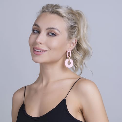 RUOFFETA Acrylic Rectangle Earrings, Fashion Acrylic Square/Oval/Hoop Statement Drop Earrings for Women - color: Pink Round