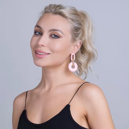 RUOFFETA Acrylic Rectangle Earrings, Fashion Acrylic Square/Oval/Hoop Statement Drop Earrings for Women - color: Pink Round