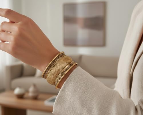 Touchstone Indian Bollywood Desire Brass Base Exotic Workmanship Free Size Cuff Bracelet in Antique Gold Or White Or Copper Tone for Women. - style: D058 Antique Gold 3