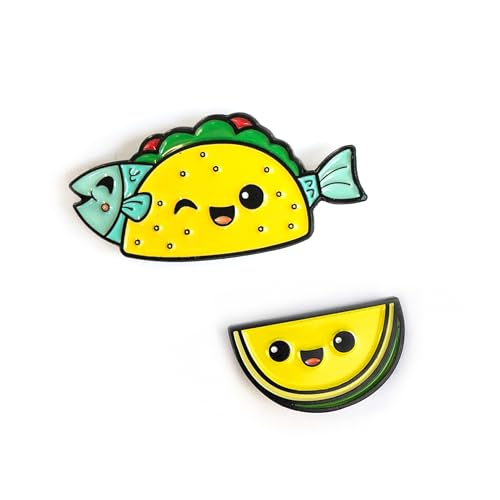 Enamel Pin Set (2 Pins Per Set) for Backpack, Bag, Lapel, Kawaii Button Collector - style: Fish Taco & Lime
