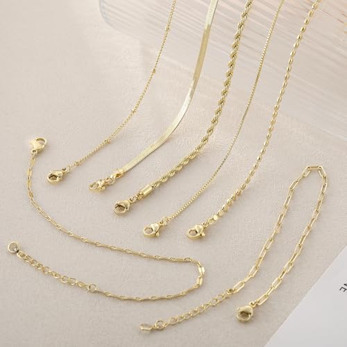 Kyerlyn Gold Bracelets for Women Waterproof, 14K Real Gold Jewelry Sets for Women Trendy Dainty Stackable Cuban Link Paperclip Chain Bracelet Pack Fashion Accessories Gifts - style: G-5