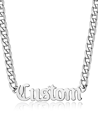 GoldChic JEWELRY Name Necklace Personalized for Men, Womens Custom Name Plate Chain, Stainless Steel Customized Old English Nameplate Choker with Curb Chains Custom, 16 inches to 30 inches - color: Cuban Chain 6 mm - Steel