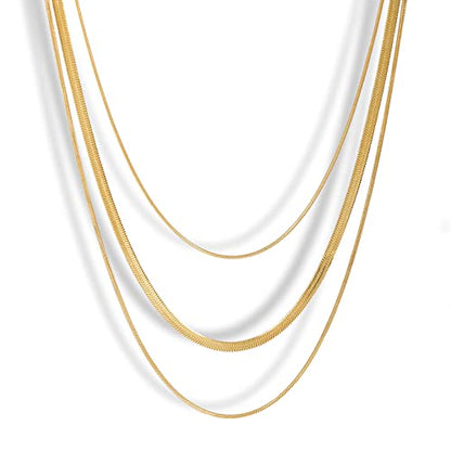 CONRAN KREMIX Waterproof Gold Necklace Layered Necklaces for Women Non Tarnish,14k Gold Plated Stainless Steel Dainty Stack Thin Chain Necklace Set for Women Gifts Jewelry - color: Gold-01