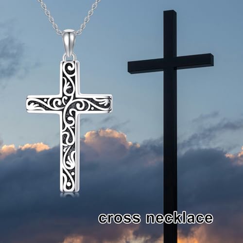 Cross Necklace for Men Women 925 Sterling Silver Cross Pendant Necklace Christian Religious Jewelry Gifts for Anniversary - color: 20-Filigree Cross