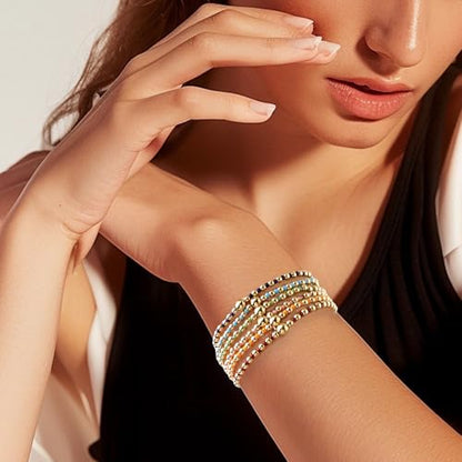 Gold Beaded Stackable Friendship Bracelets Set for Women, Handmade Boho Stretch Summer Jewelry Gift. - color: 0903S