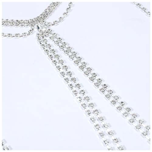 Sexy Rhinestone Shoulder Body Chain Jewelry,Multi-layered Waterdrop Rhinestone Bridal Back Chain Necklace Sexy Festival Rave Crystal Shoulder Chain Wedding Backdrop Jewelry for Women - style: Silver
