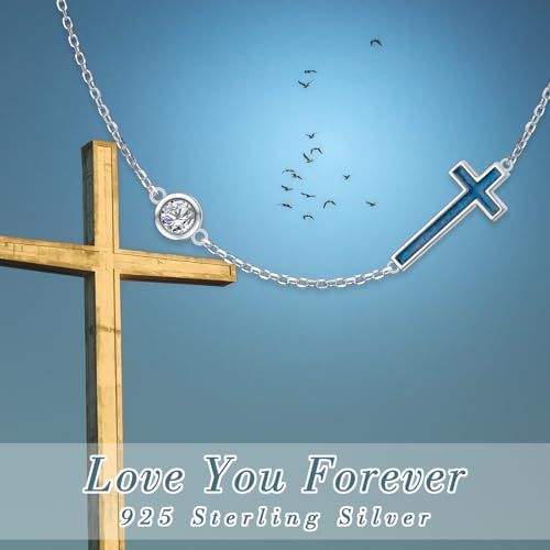 Yearace Choker Necklaces for Women S925 Sterling Silver Sideways Cross/Butterfly/Handcuffs/Infinity Interlocking/Chakra Choker Necklace Dainty Sideways Cross Necklace Jewelry Gift - style: Turquoise Cross 14+4"