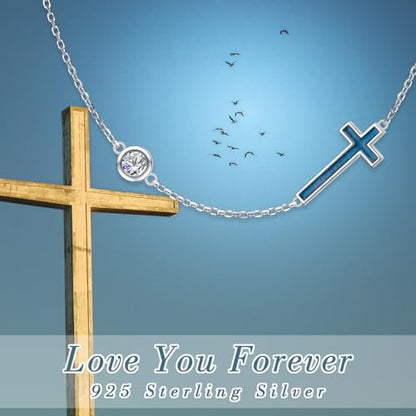 Yearace Choker Necklaces for Women S925 Sterling Silver Sideways Cross/Butterfly/Handcuffs/Infinity Interlocking/Chakra Choker Necklace Dainty Sideways Cross Necklace Jewelry Gift - style: Turquoise Cross 14+4"