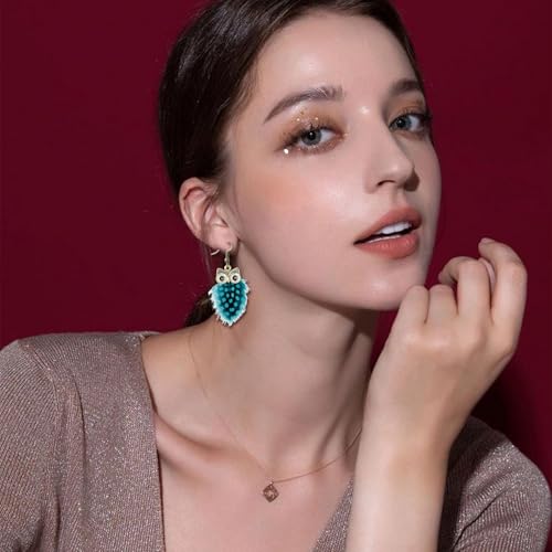 Owl Feather Earrings for Women Bohemian Vintage Personality Wave Dot Feather Dangle Drop Earrings Boho Retro Alloy Long Statement Earrings Feather Party Jewelry Gift