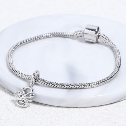 925 Sterling Silver Letter Charms for Pandora Bracelets Silver Letter A Alphabet Charm Initial Dangle Charms Beads Jewelry Gift for Women - style: Dangle Letter Charm S