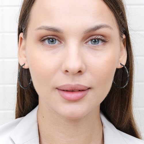 Hoops & Loops 925 Sterling Silver Twisted Hoop Earrings for Women - Hypoallergenic 14K Gold, Rose Gold, Black Flash Plated 2mm Thin Twist Design Round Click-Top Hoops, 15/20/25/30/35/40/50/60mm - color: Black-40mm (1.56 inch)