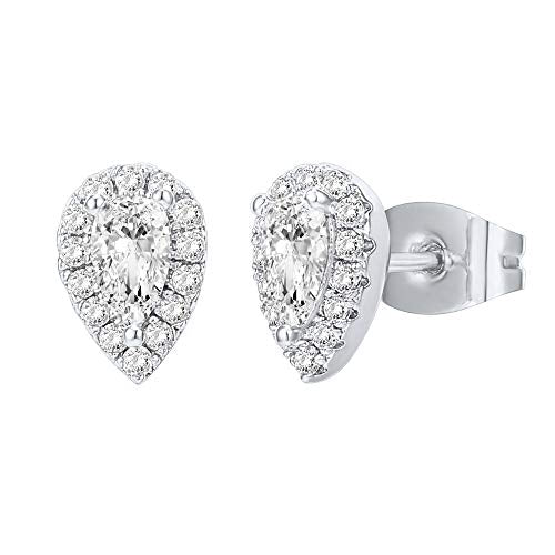PAVOI 14K Gold Plated 925 Sterling Silver Post Brilliant Round Faux Diamond Halo Earrings - Premium Cubic Zirconia - style: Tear