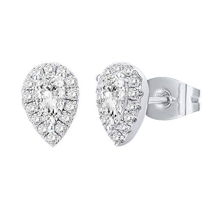 PAVOI 14K Gold Plated 925 Sterling Silver Post Brilliant Round Faux Diamond Halo Earrings - Premium Cubic Zirconia - style: Tear