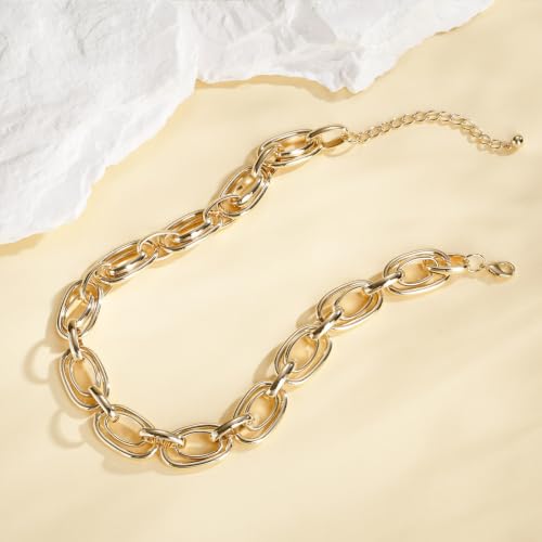 Planch Gold Chunky Necklace for Women: Trendy Choker Chain Necklace Statement for Daily Holiday Party Fashion Cable Loop Link Jewelry