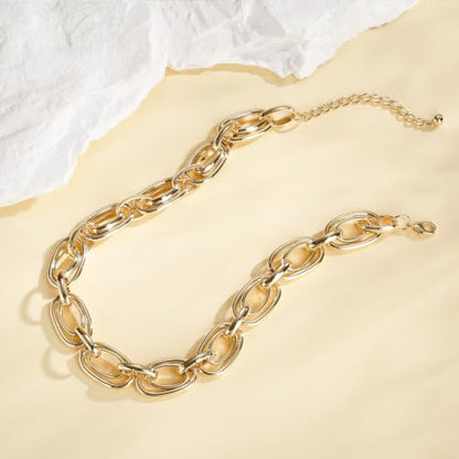 Planch Gold Chunky Necklace for Women: Trendy Choker Chain Necklace Statement for Daily Holiday Party Fashion Cable Loop Link Jewelry
