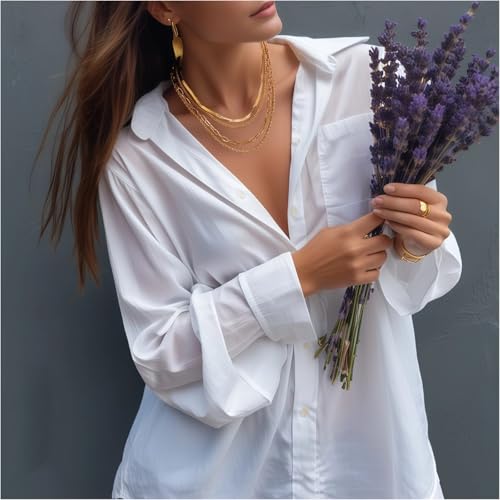 Layered Necklaces for Women, Four Piece Set with Paperclip and Snake Chains, Adjustable Lengths, Gold and Silver Tones, for Casual and Formal Styles